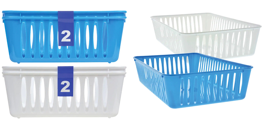 Large Rectangular Slotted Plastic Storage Baskets